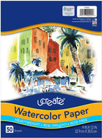 UCreate Papel de acuarela, blanco, paquete, 90lb., 9" x 12", 50 hojas - Arteztik
