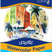 UCreate Papel de acuarela, blanco, paquete, 90lb., 9" x 12", 50 hojas - Arteztik