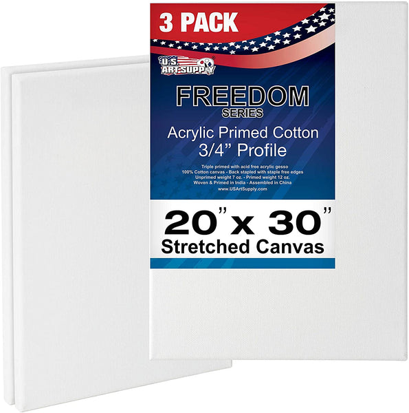 U.S. Art Supply 20 x 30 pulgadas lienzo estirado, 12 onzas imprimado, paquete de 6 unidades, color blanco profesional de 0.7 in, peso pesado, sin ácidos, pintura acrílica, pintura al óleo - Arteztik