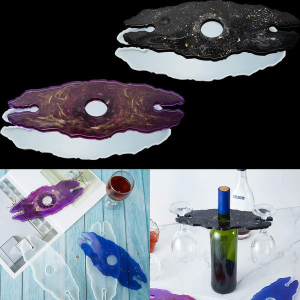 2 piezas de moldes de silicona para copas de vino, moldes de resina y epoxi para hacer posavasos y botellas, bandejas de cristal y moldes de resina - Arteztik