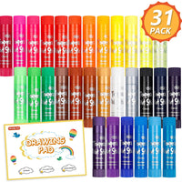 Tempera Barras de pintura, Shuttle Art 31 Pack Solid Tempera Juego de pintura, 30 colores con 1 almohadilla de dibujo para niños, lavable, secado súper rápido, funciona muy bien en papel, madera, vidrio, cerámica lienzo - Arteztik