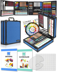 Colour BLOCK 151pcs suministros de arte de medios mixtos, 4 en 1 kits de módulos profesionales I conjuntos de pintura acrílica I conjuntos de pintura de acuarela I lápices de colores Kit I paquetes de dibujo para adultos, niños en caja de aluminio - Arteztik