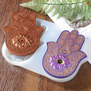 Molde de Hamsa, molde de resina, molde de amuleto de palma, mano de Hamsa de resina epóxica con soporte para incienso. El diseño es colaboración de LET'S RESIN&Resin Queen - Arteztik