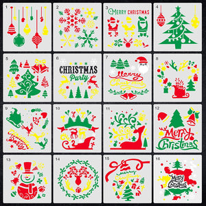 Plantillas de pintura huecas de Navidad Onlyoung – 16 plantillas reutilizables de plástico para dibujar pintura en aerosol, incluyendo árbol de Navidad, Papá Noel y reno (7 x 10.25 pulgadas) - Arteztik