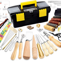 Leather Working Tools, Leather Sewing Tools Kit, Hand Leather Kit with Instructions, Toolbox, UV Stitching Groover, Waxed Thread, Tracing Wheel, and Other Beginners Leather Crafting Tools and Supplies - Arteztik