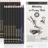 Lápices de dibujo premium – 24 piezas profesionales juego de lápices incluye grafito, carbón y lápices de borrador (7H-14B), lápices de grafito sombreado para artistas adultos y niños, bocetos - Arteztik