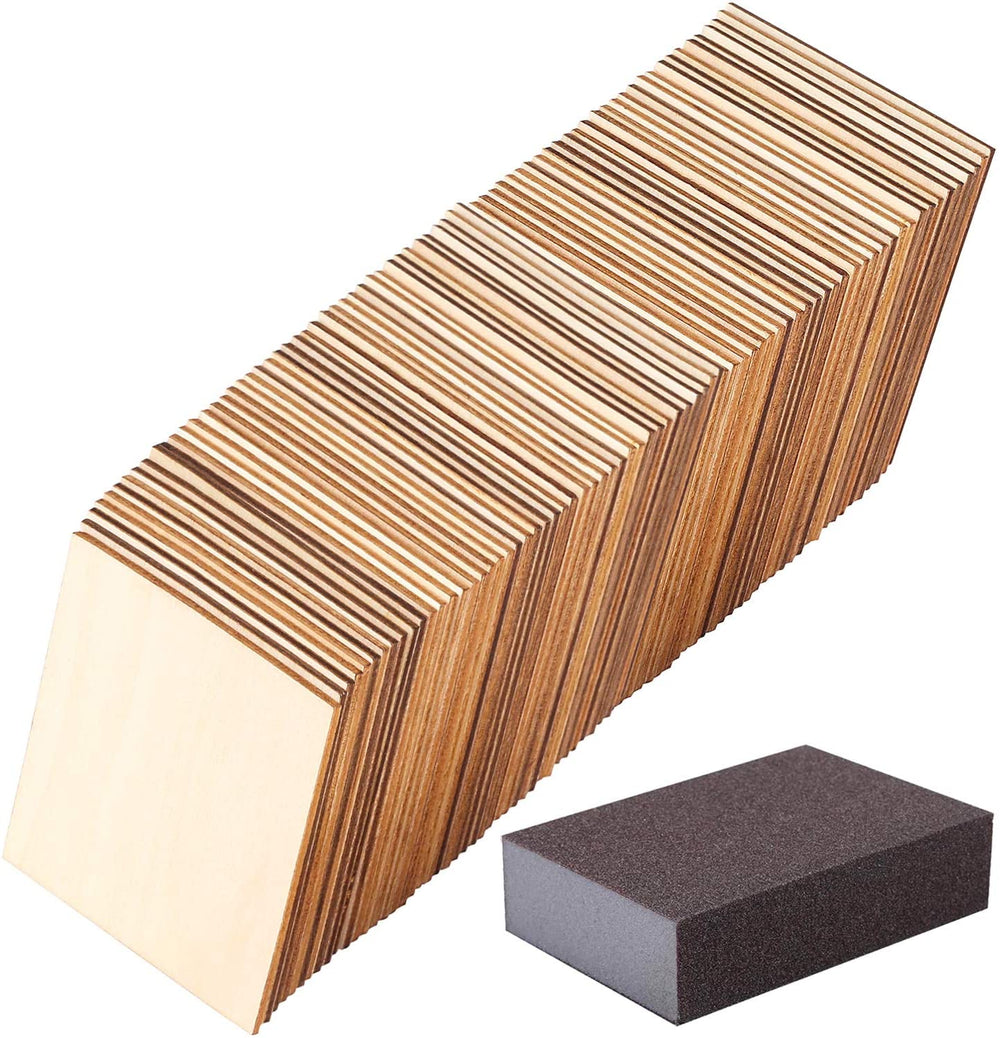 Ruisita 120 piezas cuadradas de madera sin terminar de 3.9 x 3.9 in con 1 paquete de esponja de lijado para pintar y proyectos de manualidades (120) - Arteztik