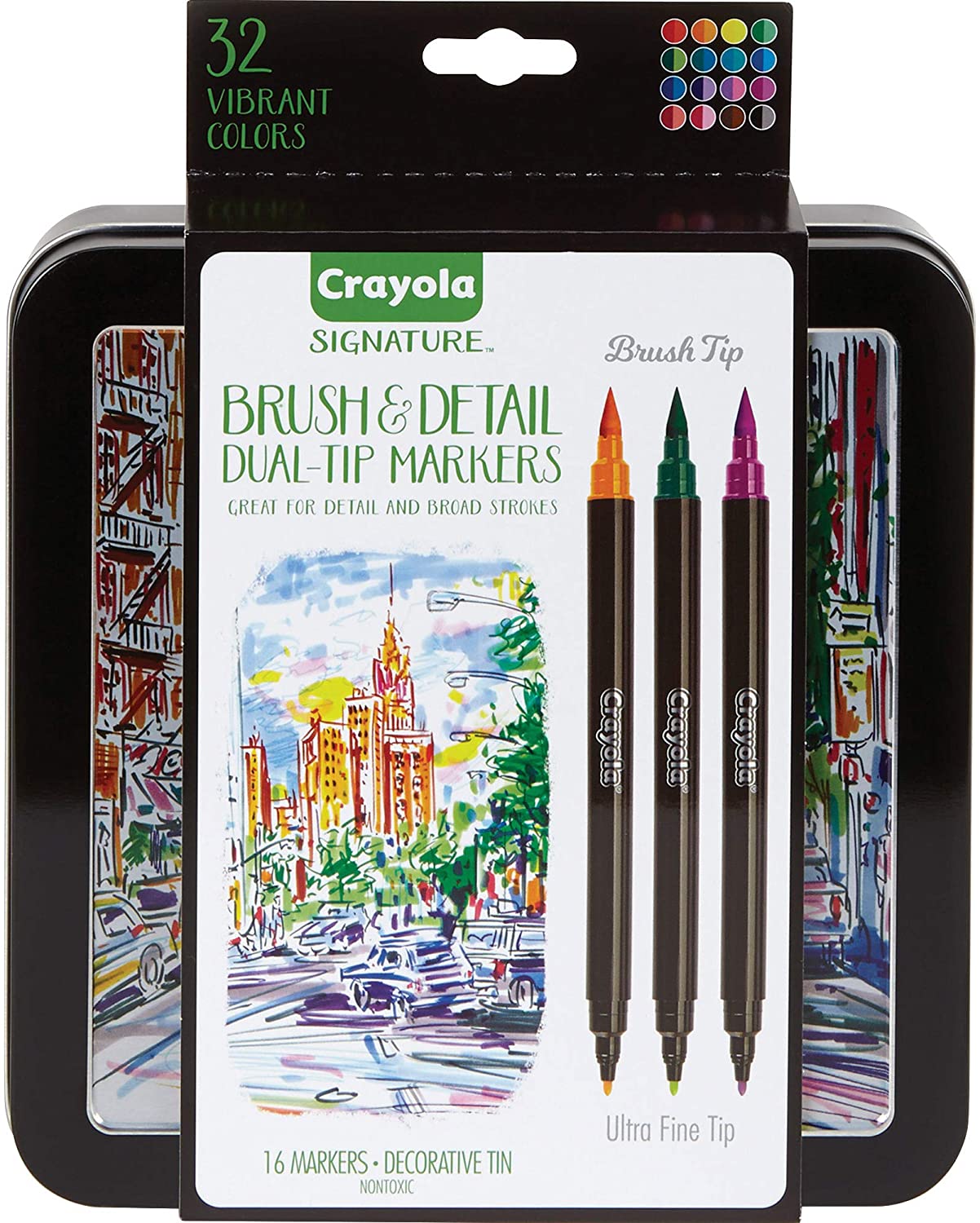  Crayola Marcadores de doble punta (16 quilates), marcadores  para colorear para adultos, marcadores artísticos de punta fina y pincel,  para caligrafía y dibujo : Juguetes y Juegos