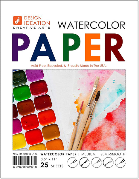 Design Ideation - Papel de acuarela para lápices, tinta, marcador y acuarela, ideal para arte, diseño y educación. Paquete de hojas sueltas (8.5