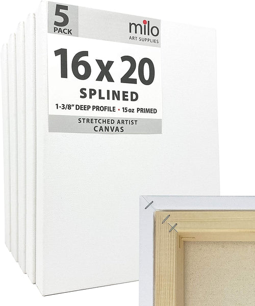 Milo Lienzo de artista estirado, 16.0 x 20.0 in, paquete de 5, marco de 1-3/8 pulgadas - Arteztik