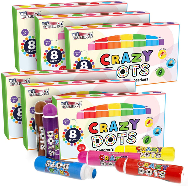 U.S. Art Supply - Paquete de 6 cajas de 8 marcadores de puntos locos de color - Pintura infantil lavable fácil de agarre no tóxica - 48 marcadores totales - Arteztik