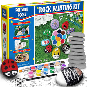 Kit de pintura de roca de castillo de bingo – grandes rocas pulidas de color blanco y gris para pintura, artes y manualidades para niños de 4 a 8 a 12 años de pintura acrílica 25 diseños de transferencia ocultar y buscar rocas de río regalos para niños y - Arteztik