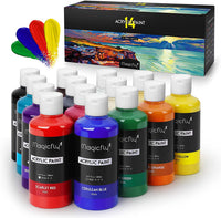 Magicfly Bulk Juego de pintura acrílica, 14 colores ricos pigmentos (280 ml/9.47 fl oz.), pintura no destiñe, no tóxica para pintar sobre lienzo, ideal para niños, artistas y pintores aficionados

