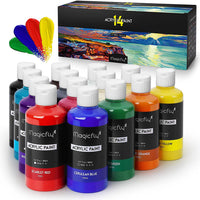 Magicfly Bulk Juego de pintura acrílica, 14 colores ricos pigmentos (280 ml/9.47 fl oz.), pintura no destiñe, no tóxica para pintar sobre lienzo, ideal para niños, artistas y pintores aficionados