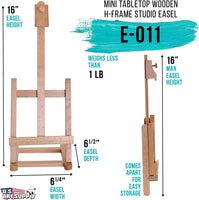 U.S. Art Supply - Caballete de estudio con marco en H de madera, 16.0 in, caballete ajustable para pintura y exhibición de madera de haya de hasta 12.0 in, soporte portátil resistente para mesa de trabajo de escritorio - Arteztik

