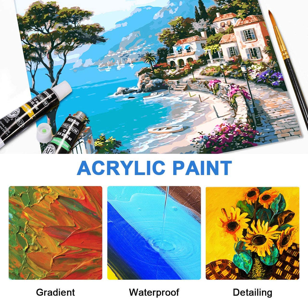  Emooqi Pintura acrílica, el juego de suministros de pintura  incluye 24 pinturas acrílicas, 16 pinceles de pintura con bolsa, cuchillo  de pintura, esponja de arte y paleta de pintura, juego de