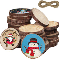 ATDAWN - Rebanadas de madera natural con agujeros, 30 piezas de círculos de madera sin terminar, kit de madera artesanal, adornos de Navidad DIY manualidades (2.4 "-2.8") - Arteztik