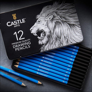 Castle Art Supplies - Juego de 12 lápices de dibujo para adultos y niños y artistas | lápices de grafito con estuche de estaño adicional | Perfecto para iniciar bocetos de sombra o suministros de arte - Arteztik
