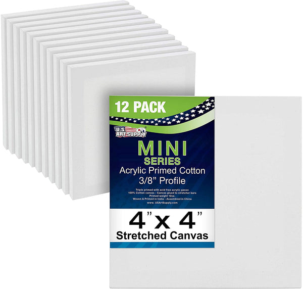 US Art Supply - Mini lienzo de 3.9 x 3.9 in (1 paquete de 12 minilienzos) - Arteztik