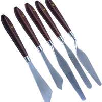 5 cuchillos de pintura de Aokbean Art acrílico, herramientas de pintura al óleo, mango de madera, paleta de espátula, cuchillo con cuchillas finas y flexibles - Arteztik