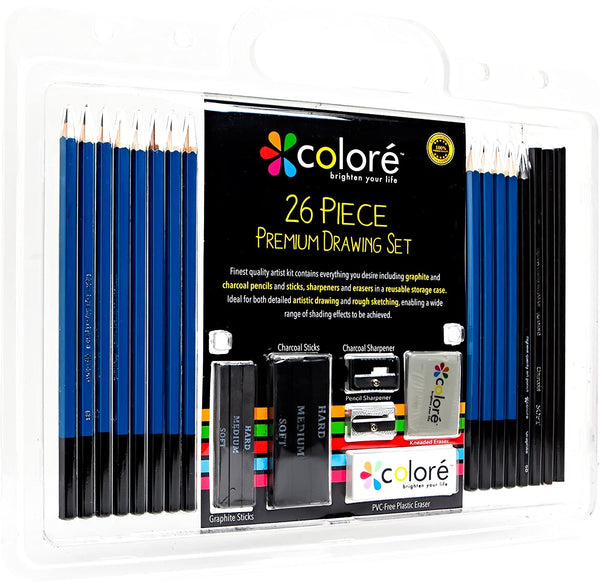 Juego de 26 lápices Colore de dibujo, incluyendo de carboncillo y grafito - Arteztik