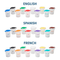 ECR4Kids - Juego de 10 vasos de pintura trilingües grandes sin derrames con tapas, suministros de arte educativo para niños y niños pequeños - Arteztik
