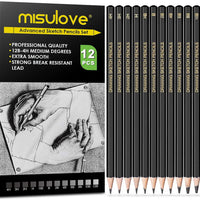 MISULOVE - Juego de lápices de dibujo profesional, 12 lápices de grafito (12B - 4H), ideal para dibujar artes, bocetos, sombreado, para principiantes y artistas profesionales. - Arteztik