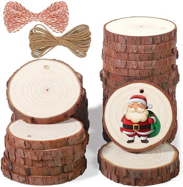 5ARTH - 30 rebanadas de madera natural – Kit de madera sin terminar de 2.4 – 3.1 in – Kit de madera con agujero en círculos de madera para arte, rebanadas de madera, adornos de Navidad, manualidades - Arteztik