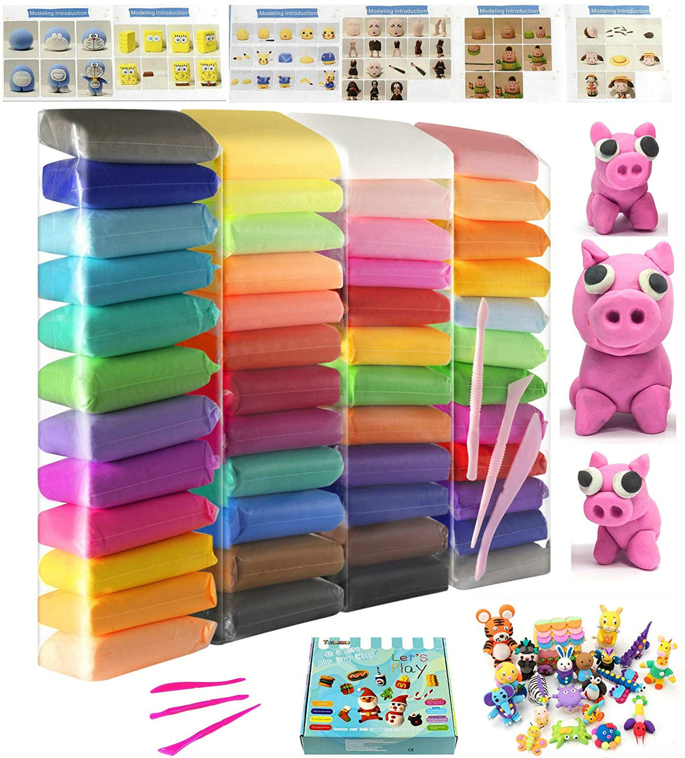 Arcilla seca al aire 48 colores, arcilla de modelado con creación manual bolsas de sello herramientas cajas de color (26.46 oz) - Arteztik