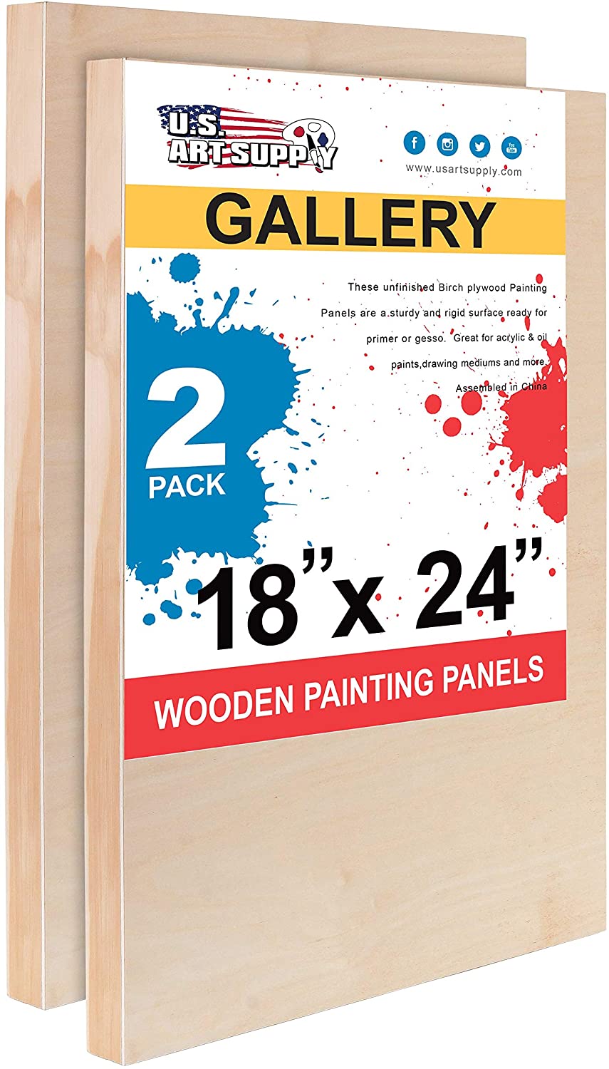 U.S. Art Supply - Tableros de madera de abedul de 18.0 in x 47.9 in de profundidad (2 unidades) - Lienzo de pared de madera de profundidad para artista, pintura de medios mixtos, acrílico, aceite, encáustico - Arteztik