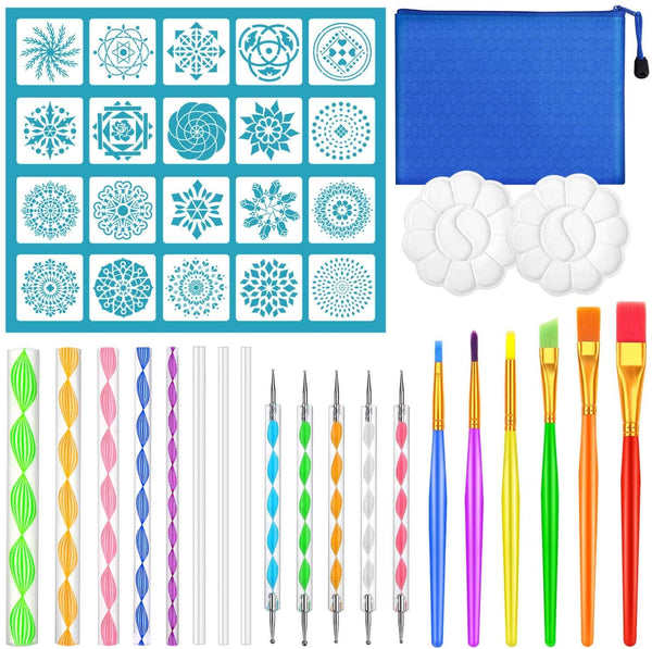 Mandala Dotting Tool Kit de arte, Audab 42 piezas Mandala Rock Dotting Set con plantillas de plantilla, Stylus Pen bandeja de pintura y pinceles de pintura para Mandala Rock Painting - Arteztik