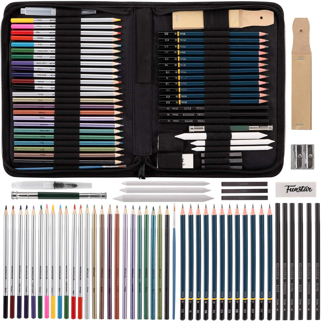 FUNSTAR Juego de lápices de dibujo, 51 piezas de kit de arte profesional de  dibujo, lápices de dibujo y kit de boceto, kit completo de artista incluye