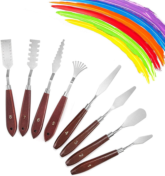 8 Pcs Painting Knives Stainless Steel Spatula Knife for Acrylic Painting Wood Handle Knife Painting Mixing Scraper Painting Knife Set Art Tools for Oil Paint Canvas - Arteztik