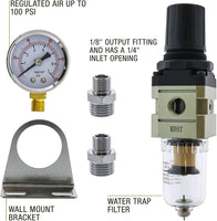 Heavy Duty True Diafragma Mini Regulador Con Manómetro y filtro de trampa de agua - Arteztik
