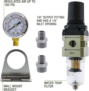 Heavy Duty True Diafragma Mini Regulador Con Manómetro y filtro de trampa de agua - Arteztik