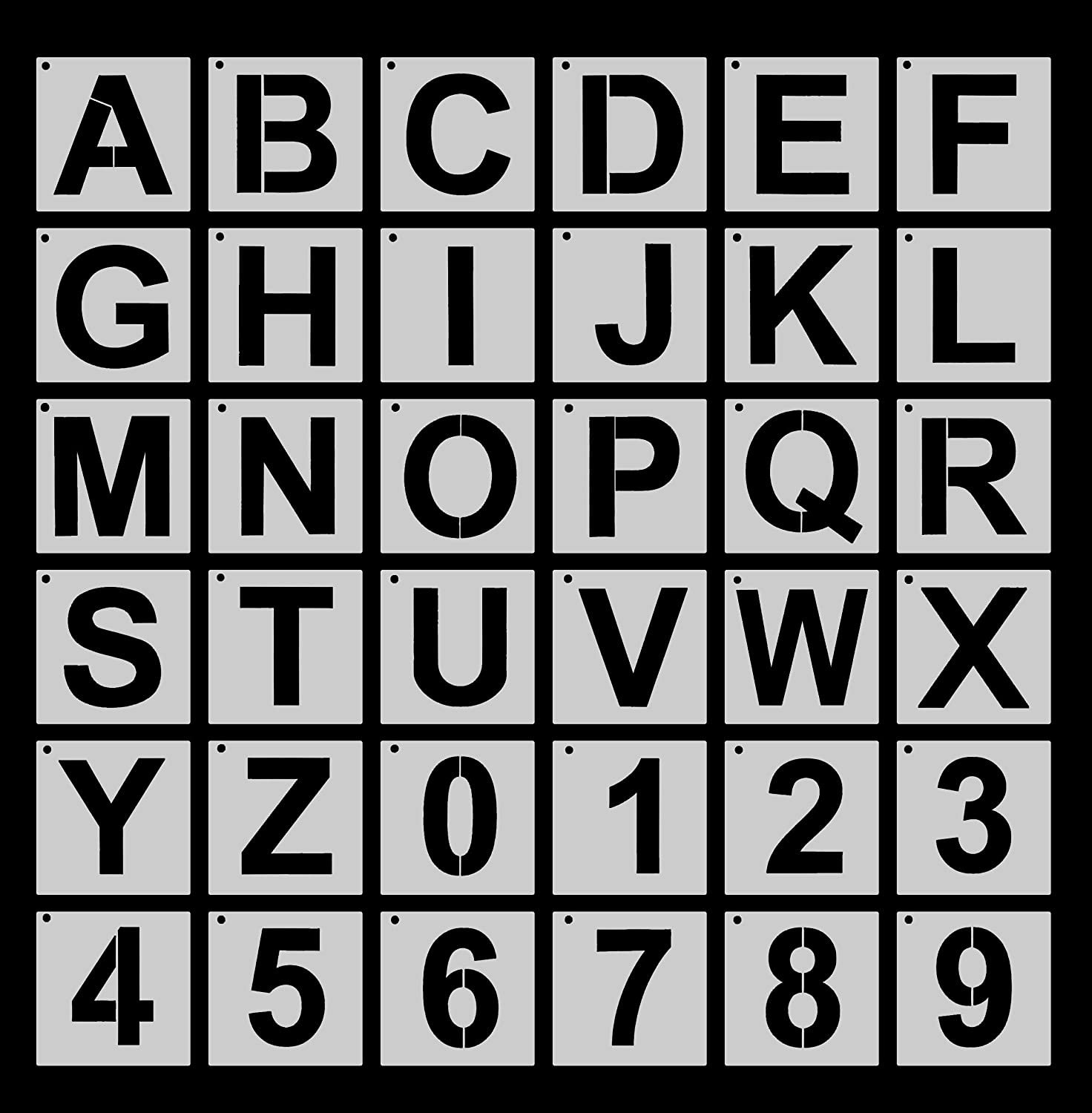 Plantillas de letras de 6 pulgadas para pintar sobre madera, 36 plantillas  del alfabeto, plantillas de números de letras retro, reutilizables y