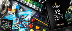 Castle Art Supplies juego de pintura acrílica, 48 colores vibrantes con tubos grandes de 0.7 fl oz para mayor valor. Un impresionante juego de pintura llena de pintura de calidad con la que te encantará trabajar. - Arteztik
