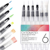 Chromatek - Juego de 6 pinceles de pintura para bolígrafo acuática, incluye tutoriales de vídeo en línea y plantillas de imagen descargables, ideal para todos los pigmentos solubles en agua y medios de acuarela. - Arteztik