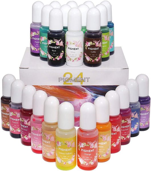 24 Colors Resin Epoxy Pigment, 0.35oz Each, Highly Concentrated, Liquid Epoxy Resin, Translucent Resin Colorant for Resin Coloring Art, DIY Jewelry Making Supplies, Paint, Crafts - Arteztik
