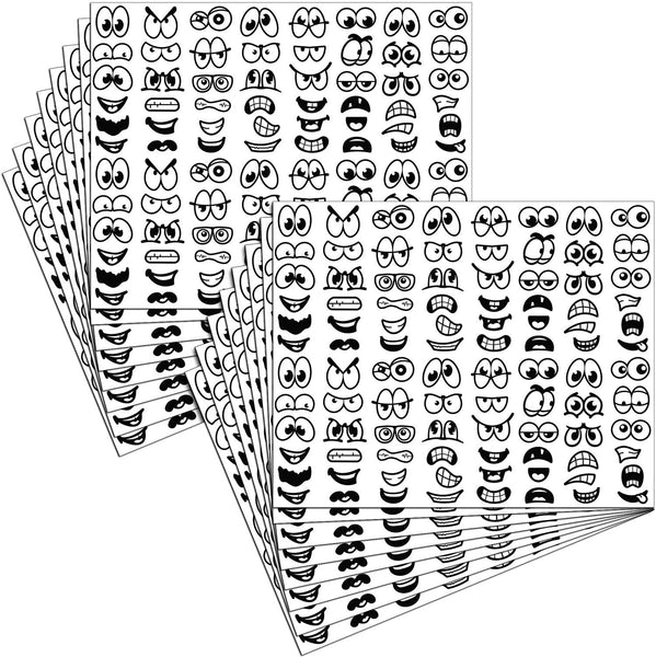 Outus 16 hojas de pegatinas de garabatos de color blanco y negro para la nariz, la nariz, la boca, dibujos animados, etiquetas para cuadernos, manualidades, álbumes de recortes - Arteztik