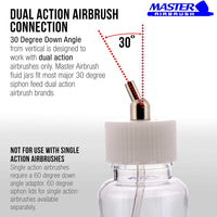 Master Airbrush (paquete de 10) TB-009 Botellas de plástico vacías de 3.4 onzas (100 cc) con adaptador de ángulo inferior de 30° – Se adapta a aerógrafos de alimentación de sifón de doble acción, uso con Master Badger Paasche Iwata - Arteztik