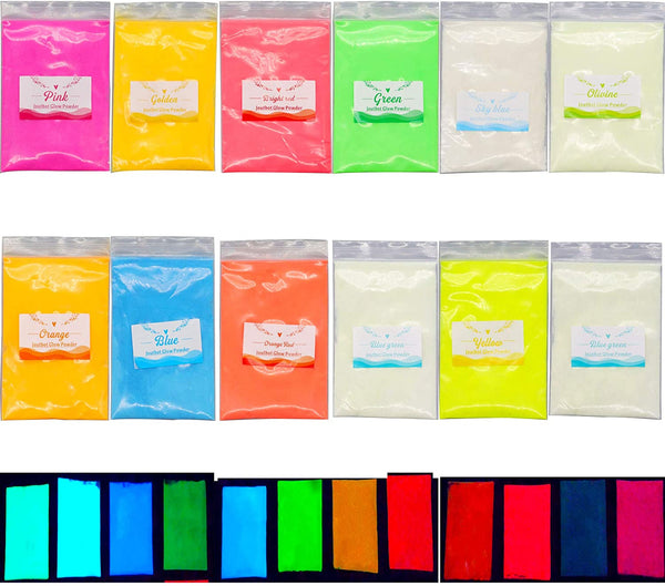 Glow in The Dark Pigment Powder,12 Colors Resin Dye Luminous Powder for Epoxy Resin,Acrylic Paint,Slime,Nails,Halloween Party, Fine Art & DIY Crafts,Non-Toxic,Skin Safe, Long Lasting(0.35oz/Each) - Arteztik