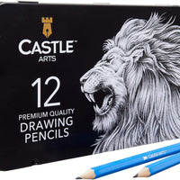 Castle Art Supplies - Juego de 12 lápices de dibujo para adultos y niños y artistas | lápices de grafito con estuche de estaño adicional | Perfecto para iniciar bocetos de sombra o suministros de arte - Arteztik