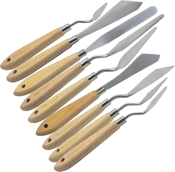 AebDerp - Juego de 9 cuchillos de paleta para pintura al óleo con mango de madera para óleo, lienzo, acrílico - Arteztik