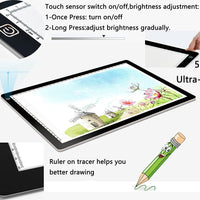 A4 ultra delgado portátil caja de luz LED trazador USB cable de alimentación regulable alto brillo LED Artcraft Tracing Light Pad caja de luz para artistas dibujo dibujo animación - Arteztik
