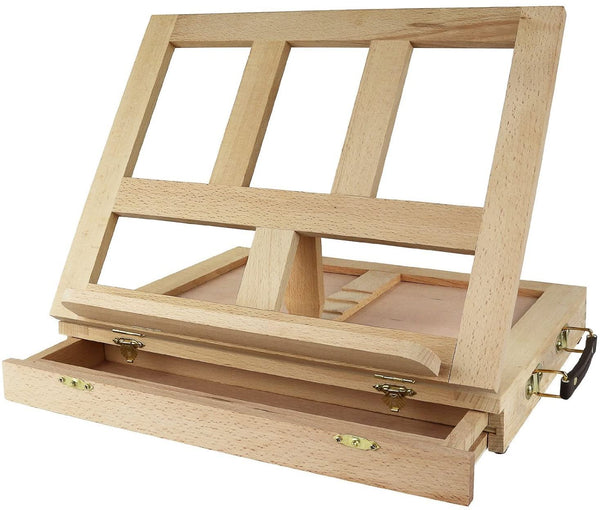 Greenco - Caballete de madera de haya portátil para escritorio y libro con cajón - Arteztik