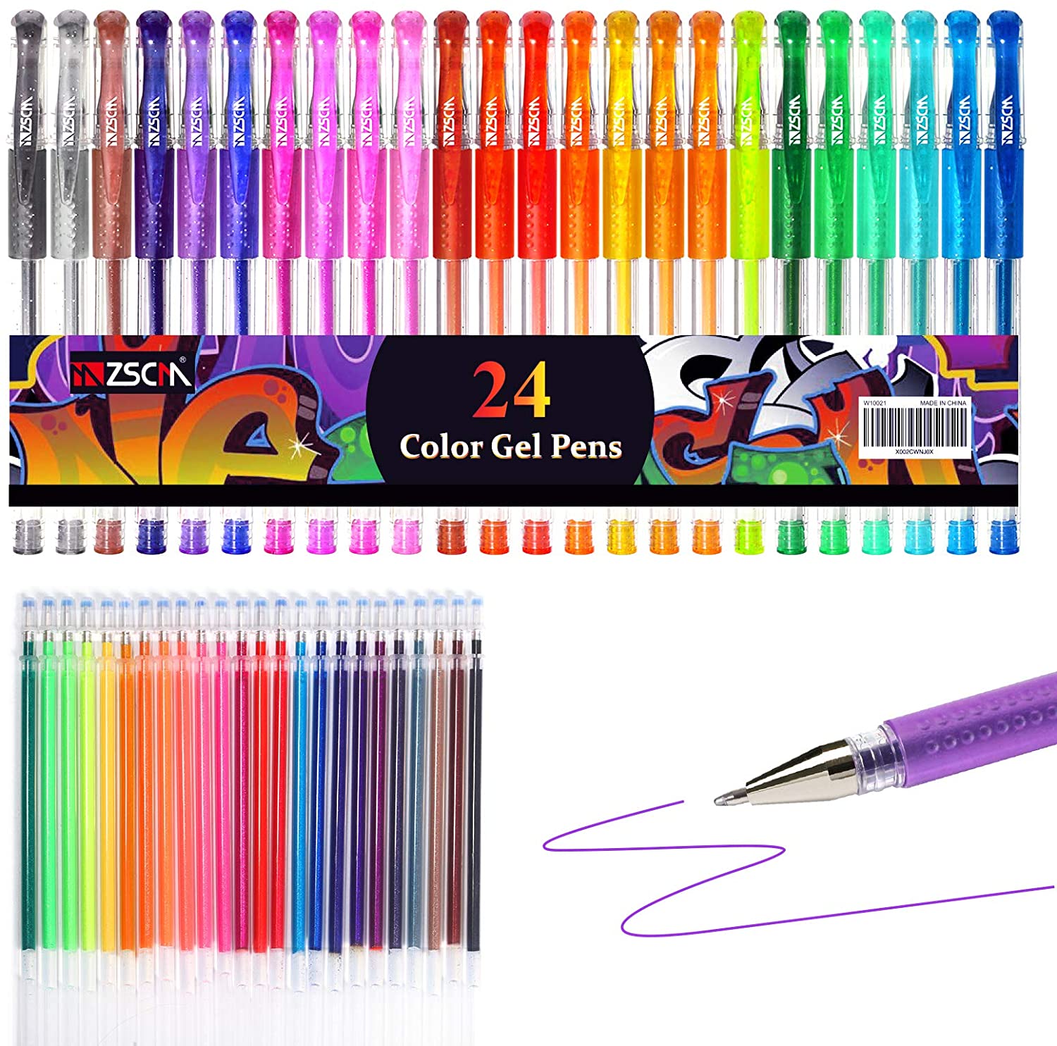 Glitter Gel Pens ZSCM 48 Pack Colored Gel Pens Set Include 24
