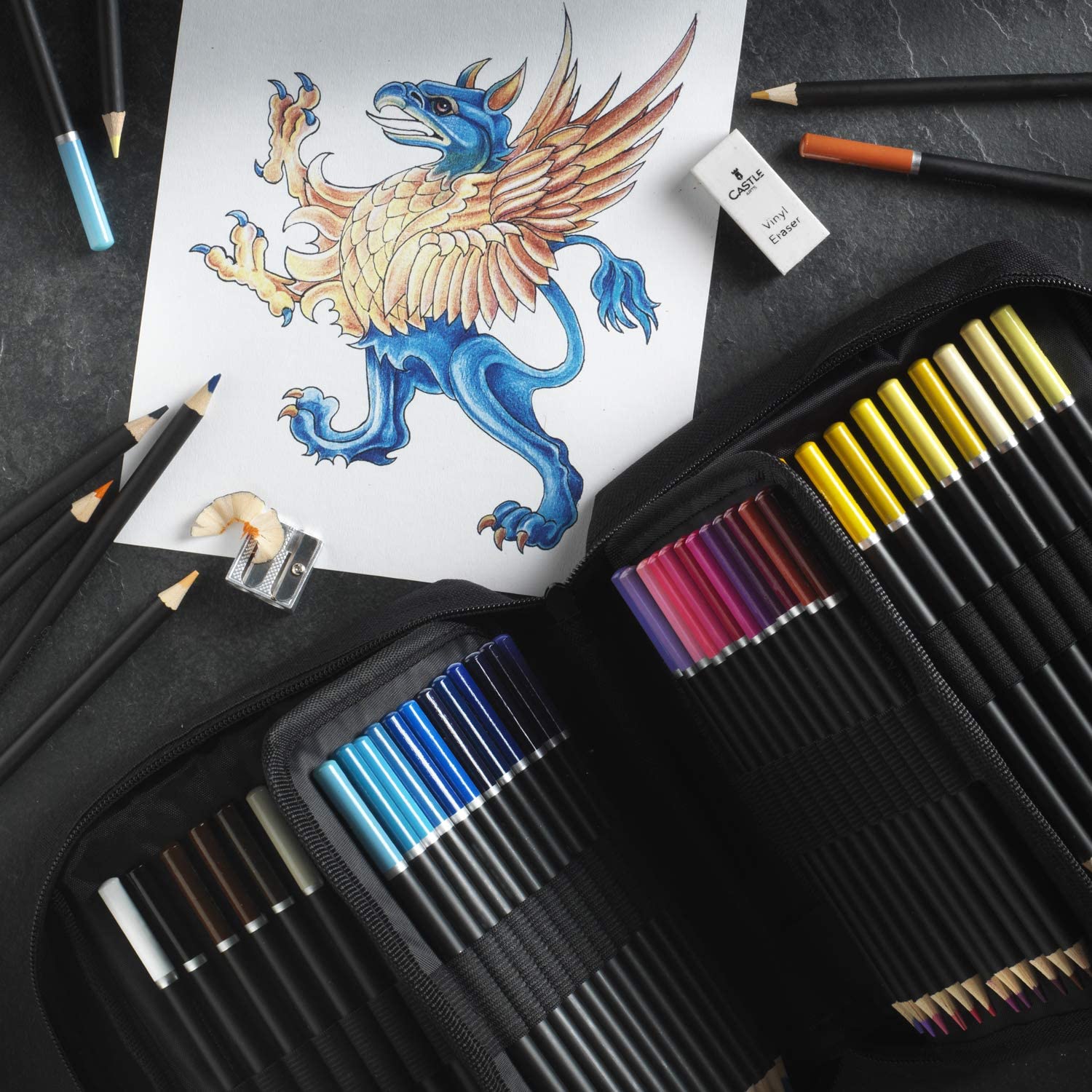  N/A - Juego de lápices de colores profesionales al óleo,  bocetos, pintura, caja para dibujar artistas, suministros escolares de arte  (color A: A) : Arte y Manualidades