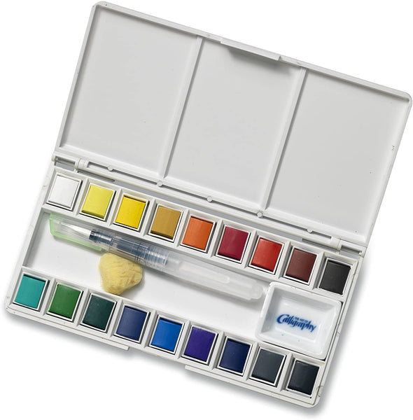 Jerry Q Art - Juego de 18 pinceles de agua de colores surtidos para viajes, con esponja, fácil de mezclar, paleta integrada, perfecto para pintar sobre la marcha JQ-118 - Arteztik