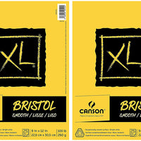 Canson XL Series Bristol Pad, papel pesado, plegable, 100 libras, 9 x 12 pulgadas, color blanco brillante, 25 hojas, Paquete de 2 - Arteztik